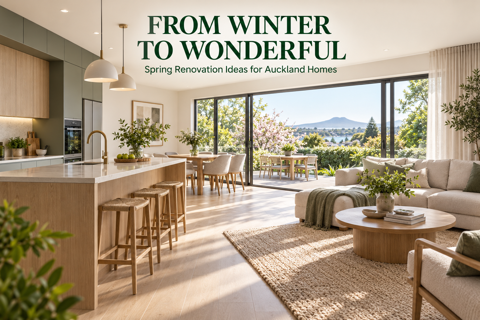 Spring renovation ideas for Auckland homes including modern kitchen and living spaces